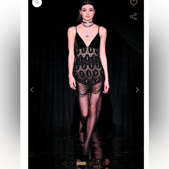 PatBO Dresses & Skirts - NWT PATBO black velvet fringe mini dress hand beaded rhinestone crochet Gatsby